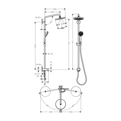 HansGrohe Croma Duş Kolonu 220 1 Jet, Reno - 27224000 - 2