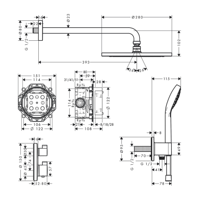 HansGrohe Croma Duş Sistemi 280 1Jet Ecostat S - 27954000 - 2