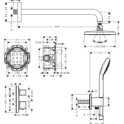 HansGrohe Croma E Duş Sistemi 280 1Jet Ecostat E İle - 27953000 - 2