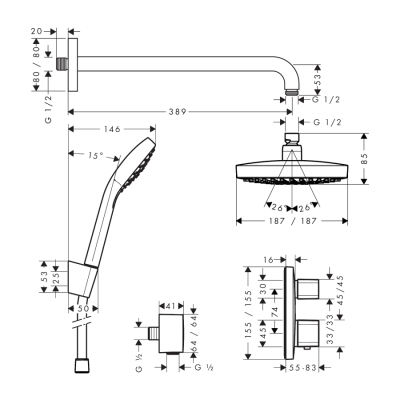 HansGrohe Croma Select E Ankastre Duş Sistemi Ecostat E Termostat İle - 27294000 - 2