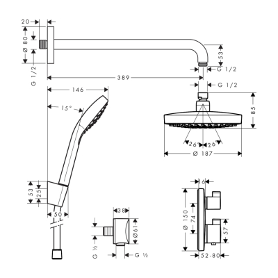 HansGrohe Croma Select S Ankastre Duş Sistemi Ecostat S Termostat İle - 27295000 - 2