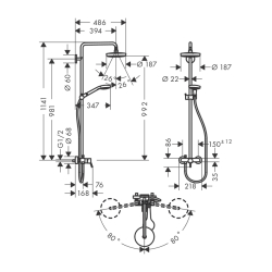 HansGrohe Croma Select S Duş Kolonu 180 2 Jet, Tek Kollu Batarya İle - 27255400 - 2