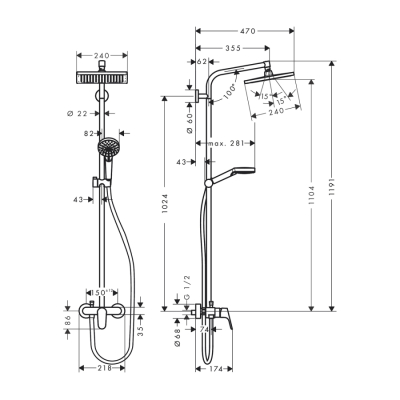 HansGrohe Crometta E Duş Kolonu 240 1 Jet, Tek Kollu Batarya İle - 27284000 - 2