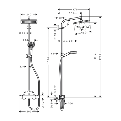 HansGrohe Crometta E Duş Kolonu 240 1 Jet, Termostat İle - 27271000 - 2