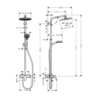 HansGrohe Crometta S Duş Kolonu 240 1 Jet, Tek Kollu Batarya İle - 27269000 - 2