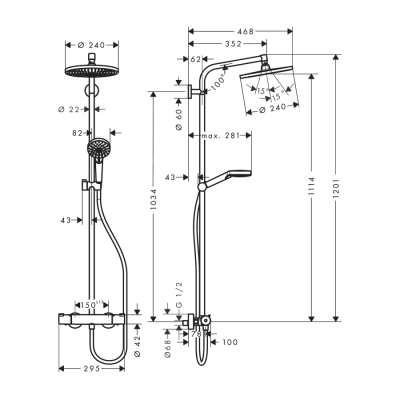 HansGrohe Crometta S Duş Kolonu 240 1 Jet, Termostat İle - 27267000 - 2