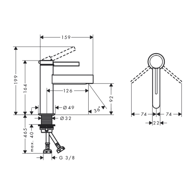 HansGrohe Finoris Tek Kollu Lavabo Bataryası 100, Bas - Aç Gider Seti İle - 76010700 - 2