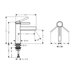 HansGrohe Finoris Tek Kollu Lavabo Bataryası 110, Bas - Aç Gider Seti İle - 76023000 - 2