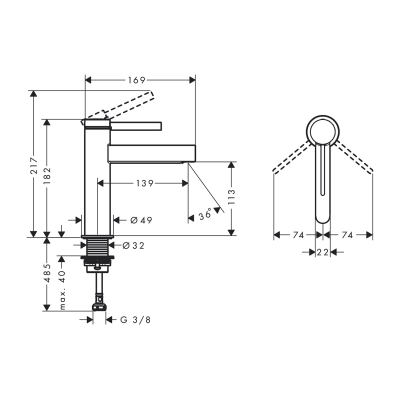 HansGrohe Finoris Tek Kollu Lavabo Bataryası 110, Bas - Aç Gider Seti İle - 76023700 - 2