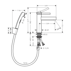 HansGrohe Finoris Tek Kollu Lavabo Bataryası 110, Bidette El Duşu Ve 160 Cm Duş Hortumu İle - 76210000 - 2