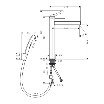 HansGrohe Finoris Tek Kollu Lavabo Bataryası 260, Bidette El Duşu Ve 160 Cm Duş Hortumu İle - 76220670 - 2