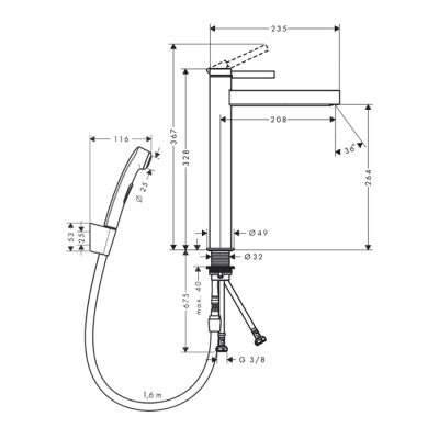 HansGrohe Finoris Tek Kollu Lavabo Bataryası 260, Bidette El Duşu Ve 160 Cm Duş Hortumu İle - 76220670 - 2