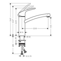 HansGrohe Focus M41 Tek Kollu Eviye Bataryası 160, Coolstart, Ecosmart, 1Jet - 31816000 - 2