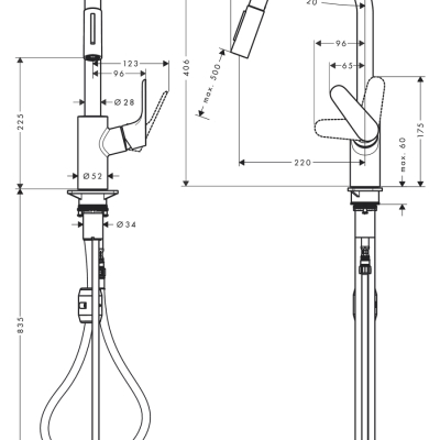 HansGrohe Focus M41 Tek Kollu Eviye Bataryası 240, Çekilebilir El Duşu, 2Jet - 31815670 - 2