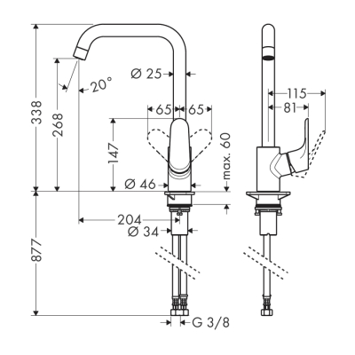 HansGrohe Focus M41 Tek Kollu Eviye Bataryası 260, 1Jet - 31820000 - 2