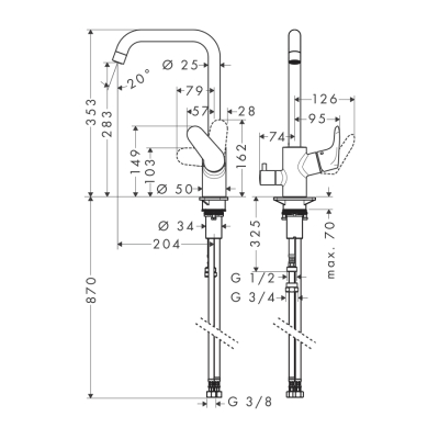 HansGrohe Focus M41 Tek Kollu Eviye Bataryası 260, Açma - Kapama Valfi, 1Jet - 31823000 - 2