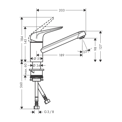 HansGrohe Focus M42 Tek Kollu Eviye Bataryası 100, 1Jet - 71808000 - 2