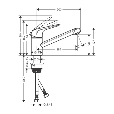 HansGrohe Focus M42 Tek Kollu Eviye Bataryası 100, Coolstart, Eco, 1Jet - 71866000 - 2