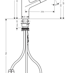 HansGrohe Focus M42 Tek Kollu Eviye Bataryası 150, Çekilebilir Gaga, 1Jet - 71814000 - 2