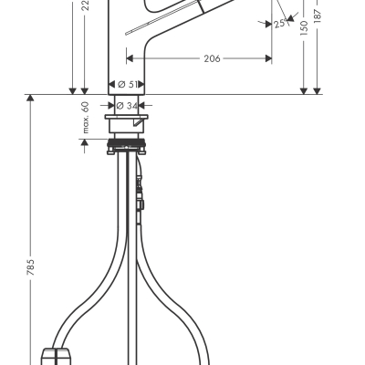 HansGrohe Focus M42 Tek Kollu Eviye Bataryası 150,Eco, Çekilebilir Gaga, 1Jet - 71865000 - 2