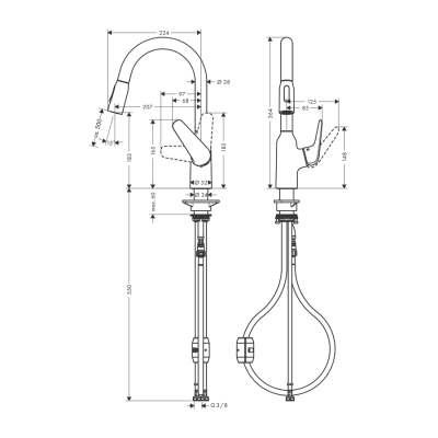 HansGrohe Focus M42 Tek Kollu Eviye Bataryası 180, Çekilebilir El Duşu, 2Jet - 71801800 - 2