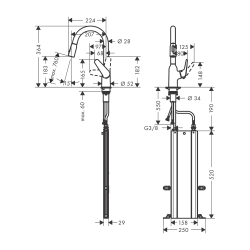 HansGrohe Focus M42 Tek Kollu Eviye Bataryası 180, Çekilebilir El Duşu, 2Jet, Sbox - 71821000 - 2