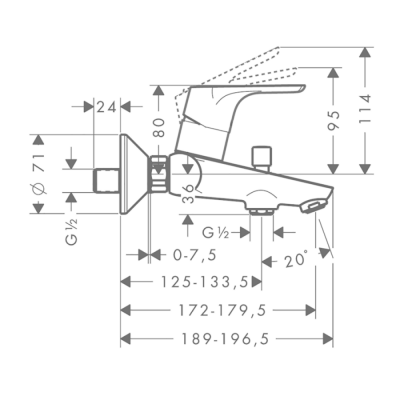 HansGrohe Focus Tek Kollu Banyo Bataryası Aplike, 2 Akış Miktarı İle - 31948000 - 2