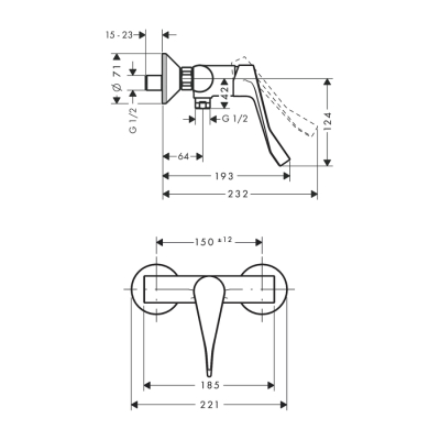 HansGrohe Focus Tek Kollu Duş Bataryası Aplike, Uzun Volan İle - 31916000 - 2