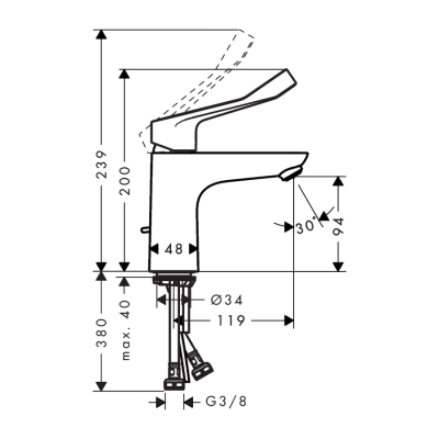 HansGrohe Focus Tek Kollu Lavabo Bataryası 100 Kumandalı, Uzun Volan İle - 31911000 - 2