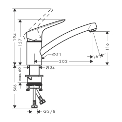 HansGrohe Logis M31 Tek Kollu Eviye Bataryası 120, 1Jet - 71830000 - 2