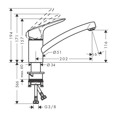 HansGrohe Logis M31 Tek Kollu Eviye Bataryası 120, Coolstart, Ecosmart, 1Jet - 71837000 - 2