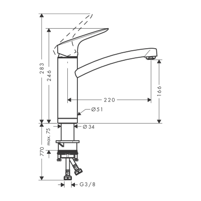 HansGrohe Logis M31 Tek Kollu Eviye Bataryası 160, Pencere Önü Montaj, 1Jet - 71833000 - 2