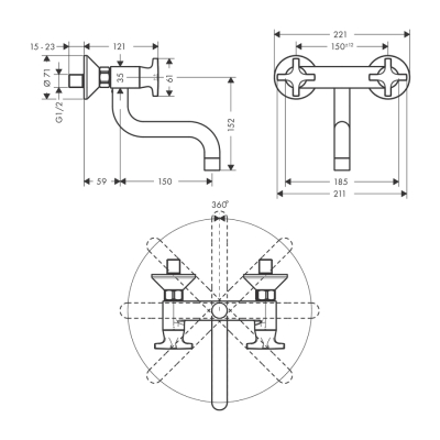 HansGrohe Logis M32 2 - Volanlı Eviye Bataryası Duvardan, Kısa Gaga, 1Jet - 71287000 - 2