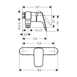 HansGrohe Logis Tek Kollu Duş Bataryası Aplike, Merkez Mesafe 15.3 Cm - 71630000 - 2