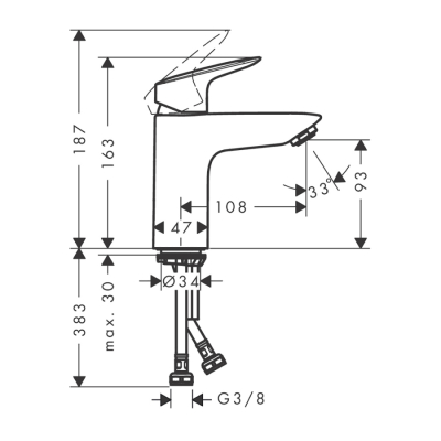 HansGrohe Logis Tek Kollu Lavabo Bataryası 100 Bas - Aç Gider Seti İle - 71107000 - 2