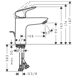 HansGrohe Logis Tek Kollu Lavabo Bataryası 100 Kumandalı, 2 Akışlı - 71105000 - 2