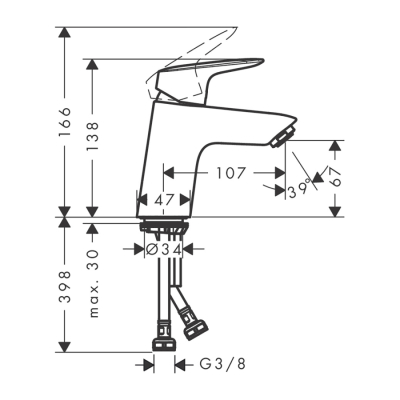 HansGrohe Logis Tek Kollu Lavabo Bataryası 70 Bas - Aç Gider Seti İle - 71077000 - 2