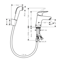 HansGrohe Logis Tek Kollu Lavabo Bataryası Bidette El Duşu Ve 160 Cm Duş Hortumu İle - 71290000 - 2