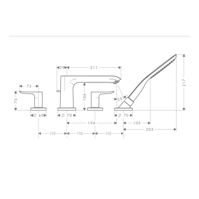 HansGrohe Metris 4 - Delikli Küvet Kenarı Banyo Bataryası - 31442000 - 2