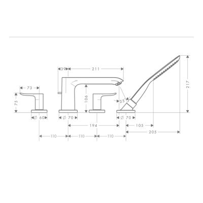 HansGrohe Metris 4 - Delikli Küvet Kenarı Banyo Bataryası - 31442000 - 2