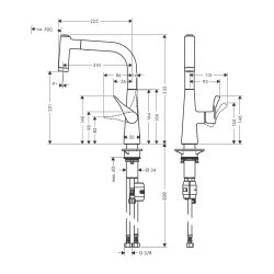 HansGrohe Metris M71 Tek Kollu Eviye Bataryası 220, Çekilebilir El Duşu, 2Jet - 14834000 - 2