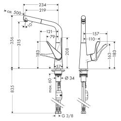 HansGrohe Metris M71 Tek Kollu Eviye Bataryası 320, Çekilebilir Gaga, 1Jet - 14821000 - 2