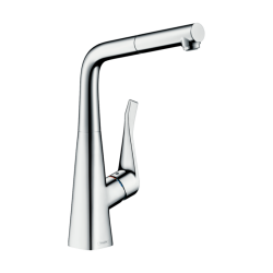 HansGrohe Metris M71 Tek Kollu Eviye Bataryası 320, Çekilebilir Gaga, 1Jet, Sbox - 73812000 - 1