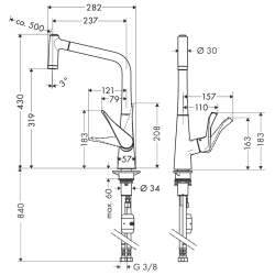 HansGrohe Metris M71 Tek Kollu Eviye Bataryası 320, Eco, Çekilebilir El Duşu, 2Jet - 14780000 - 2