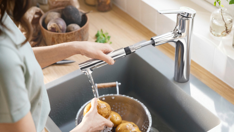 HansGrohe Metris Select M71 2 - Delikli Eviye Bataryası, Çekilebilir El Duşu İle - 73819000 - 4