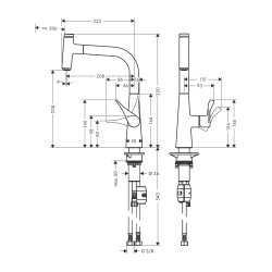 HansGrohe Metris Select M71 Tek Kollu Eviye Bataryası 240, Çekilebilir Gaga, 1Jet - 14857000 - 2