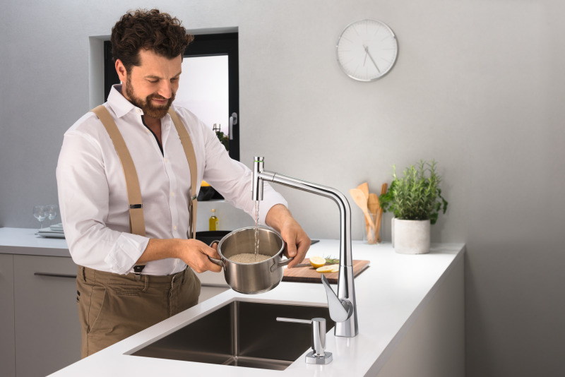 HansGrohe Metris Select M71 Tek Kollu Eviye Bataryası 320, Çekilebilir El Duşu, 2Jet, Sbox - 73816000 - 3