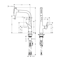 HansGrohe Metris Select M71 Tek Kollu Eviye Bataryası Çekilebilir El Duşu İle - 73822000 - 2