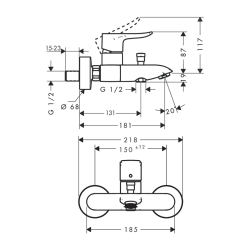 HansGrohe Metris Tek Kollu Banyo Bataryası Aplike - 31480000 - 2