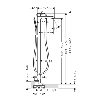 HansGrohe Metris Tek Kollu Banyo Bataryası Yerden - 31471000 - 2